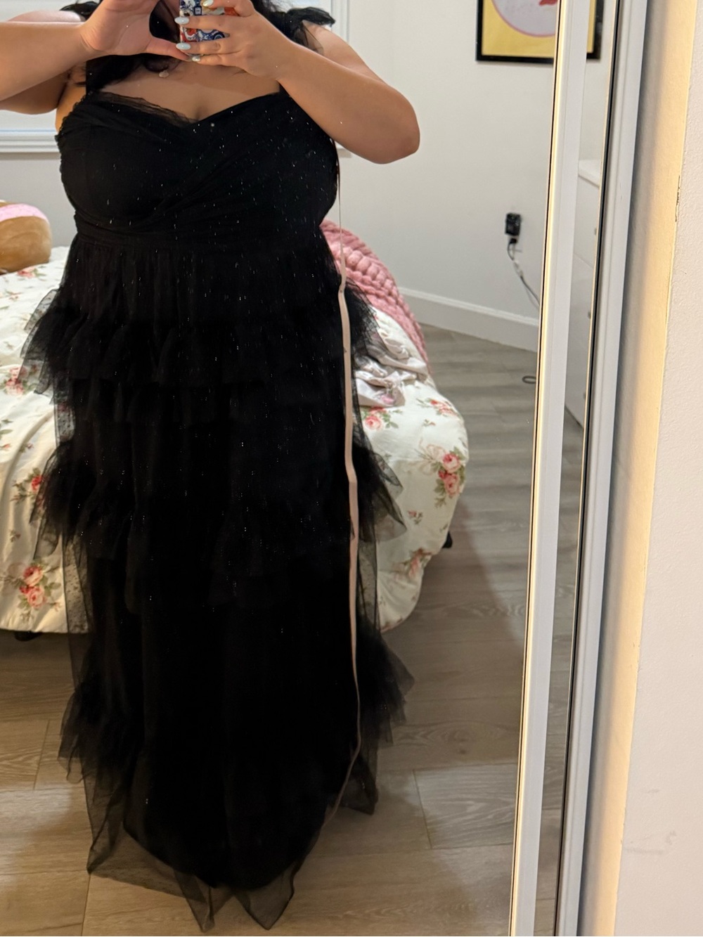 Lulu's Black Ruffled Tulle Maxi Dress